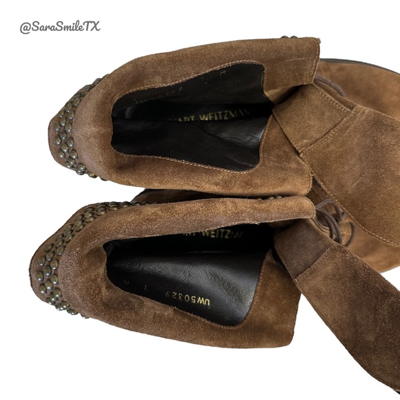 STUART WEITZMAN - Yadastud - Brown Suede Bronze Stud Moto Ankle Boots - NWOT - Picture 14 of 16